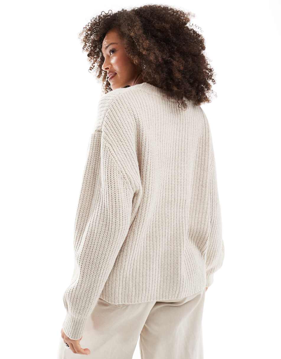 ASOS DESIGN chunky crew neck rib sweater in oatmeal