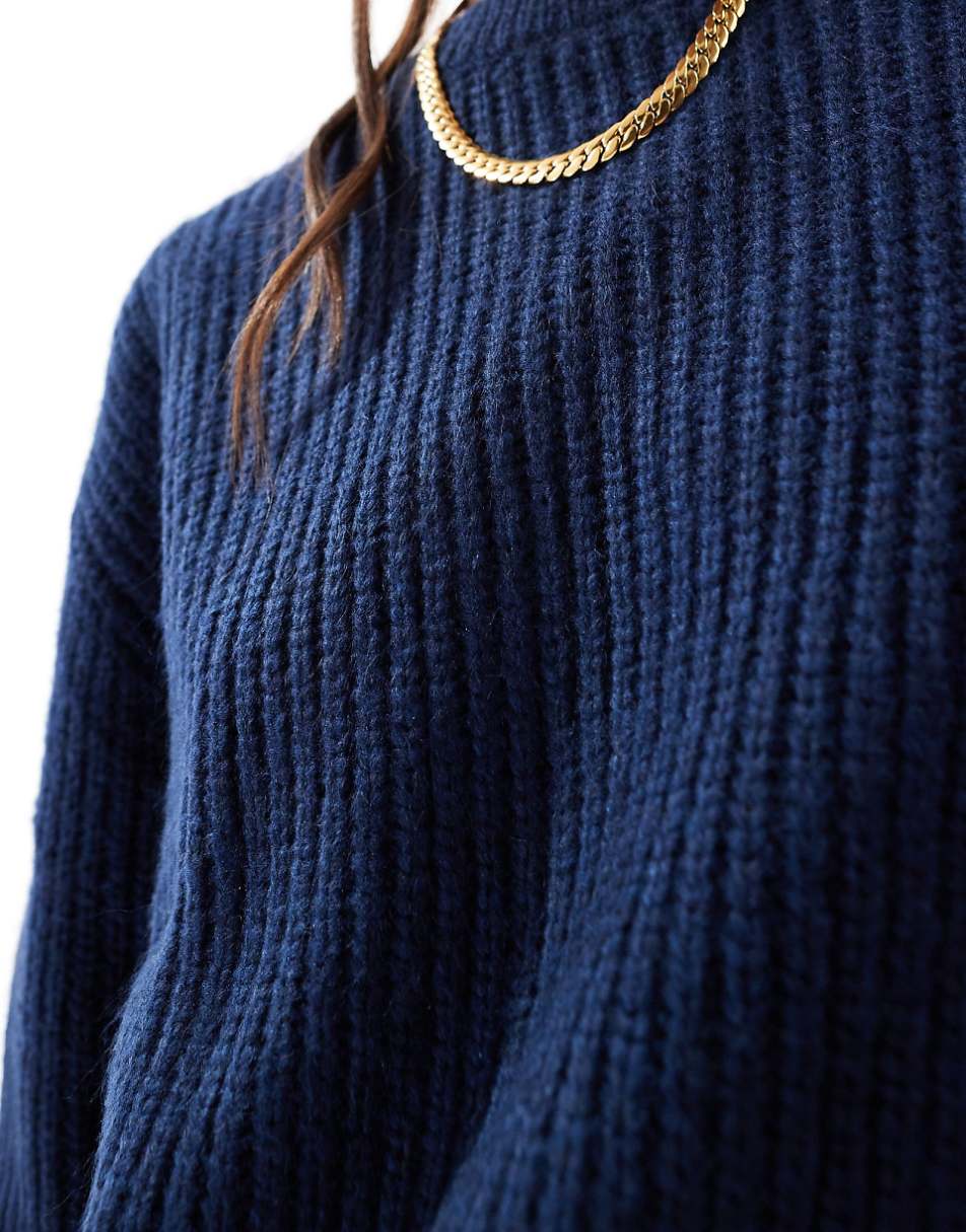 ASOS DESIGN chunky crew neck rib sweater in navy