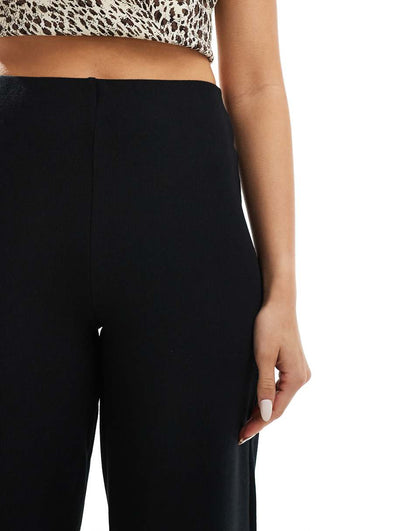ASOS DESIGN wide leg heavyweight rib pants in black
