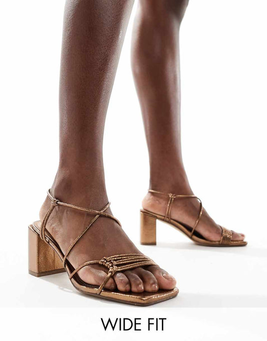 Public Desire Wide Fit Taryn strappy block heel sandals in bronze