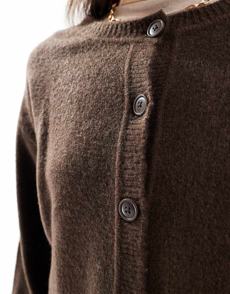 ASOS DESIGN crew neck cardigan in chocolate