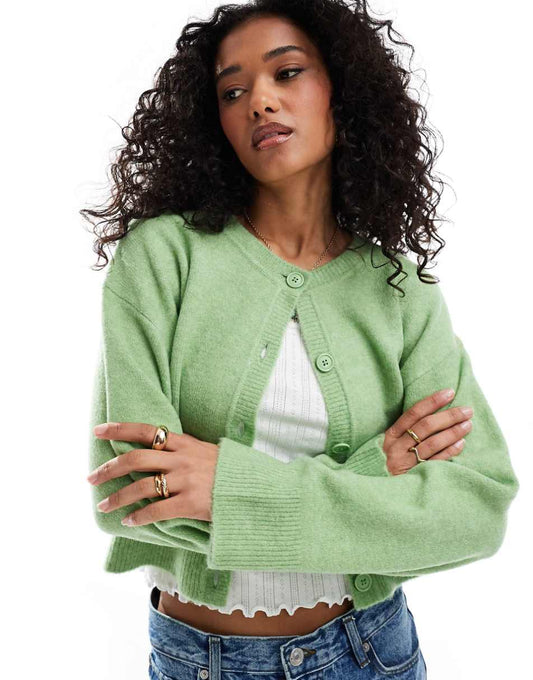 ASOS DESIGN crew neck cardigan in green