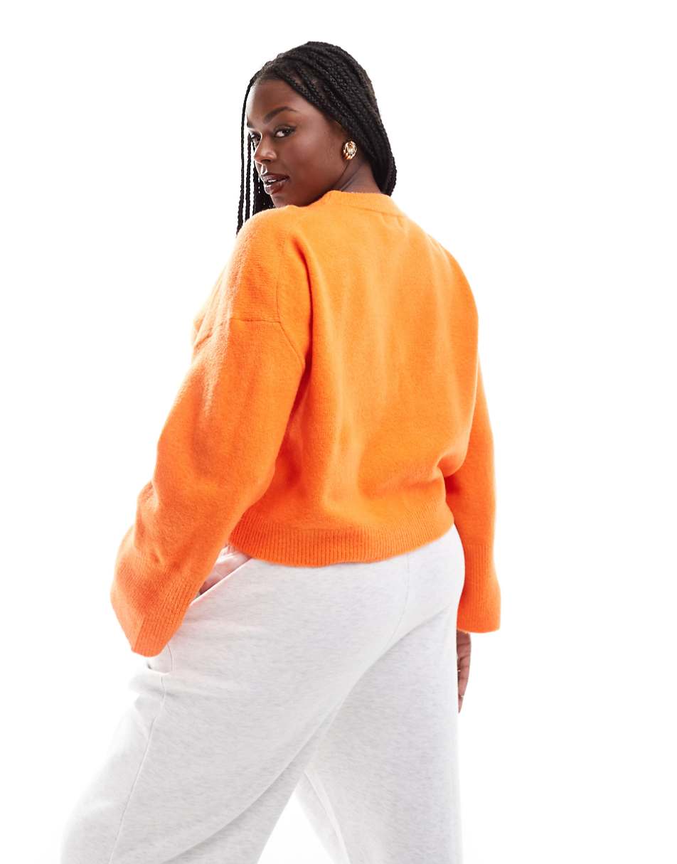 ASOS DESIGN Curve crew neck boxy sweater with wide cuffs in orange