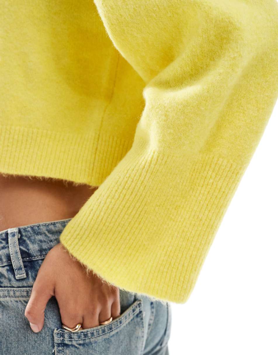 ASOS DESIGN crew neck boxy sweater with wide cuffs in yellow