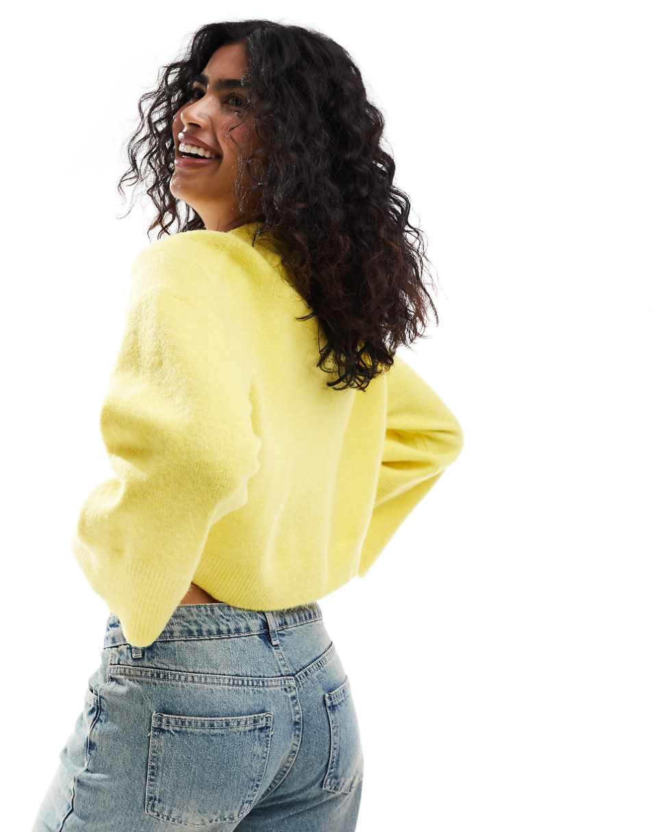 ASOS DESIGN crew neck boxy sweater with wide cuffs in yellow