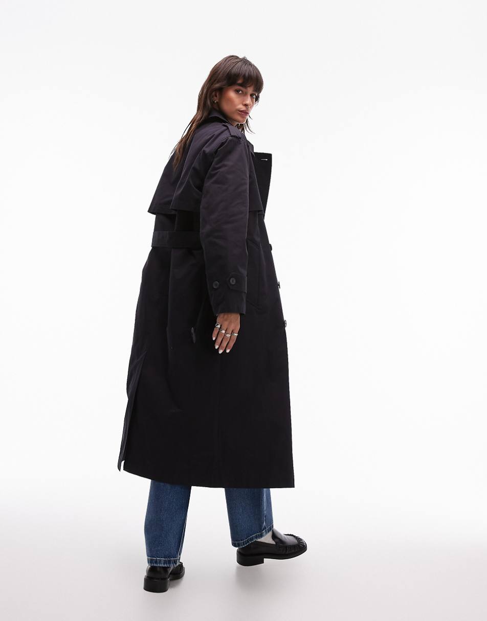 Topshop 2in1 borg trench coat in anthracite