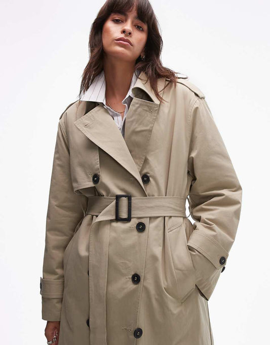 Topshop 2in1 borg trench coat in stone