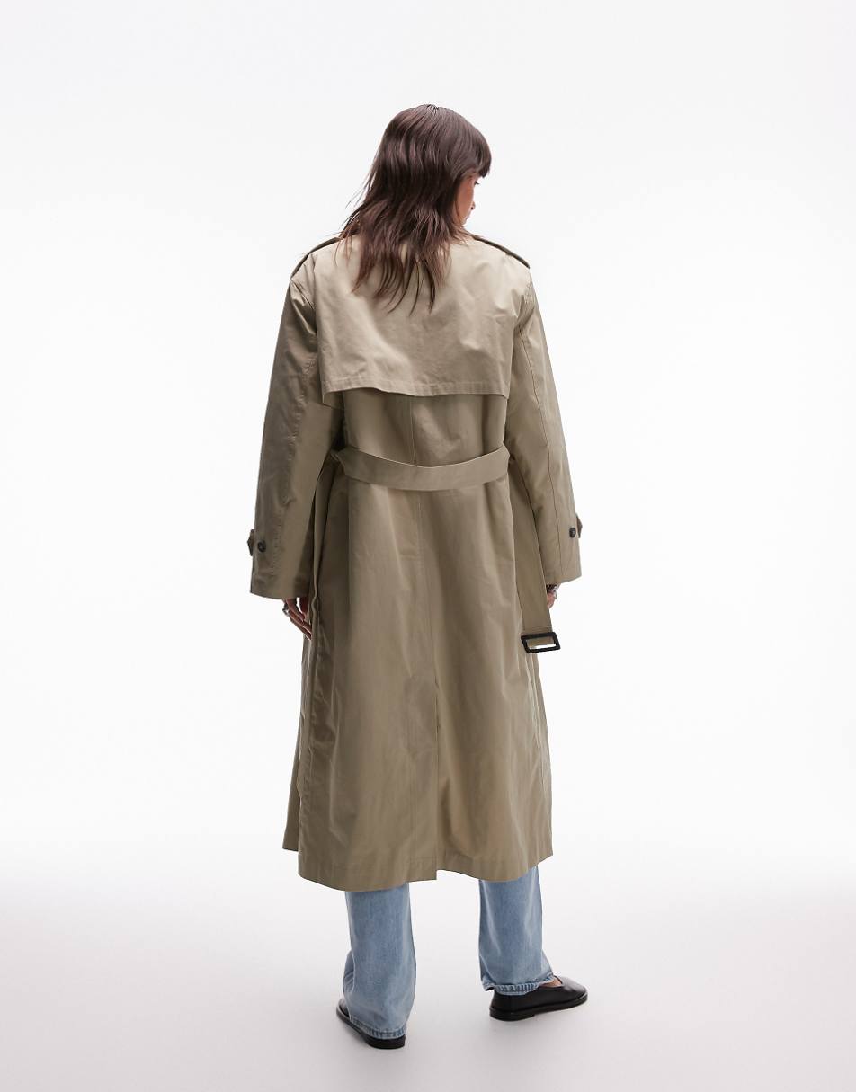 Topshop 2in1 borg trench coat in stone