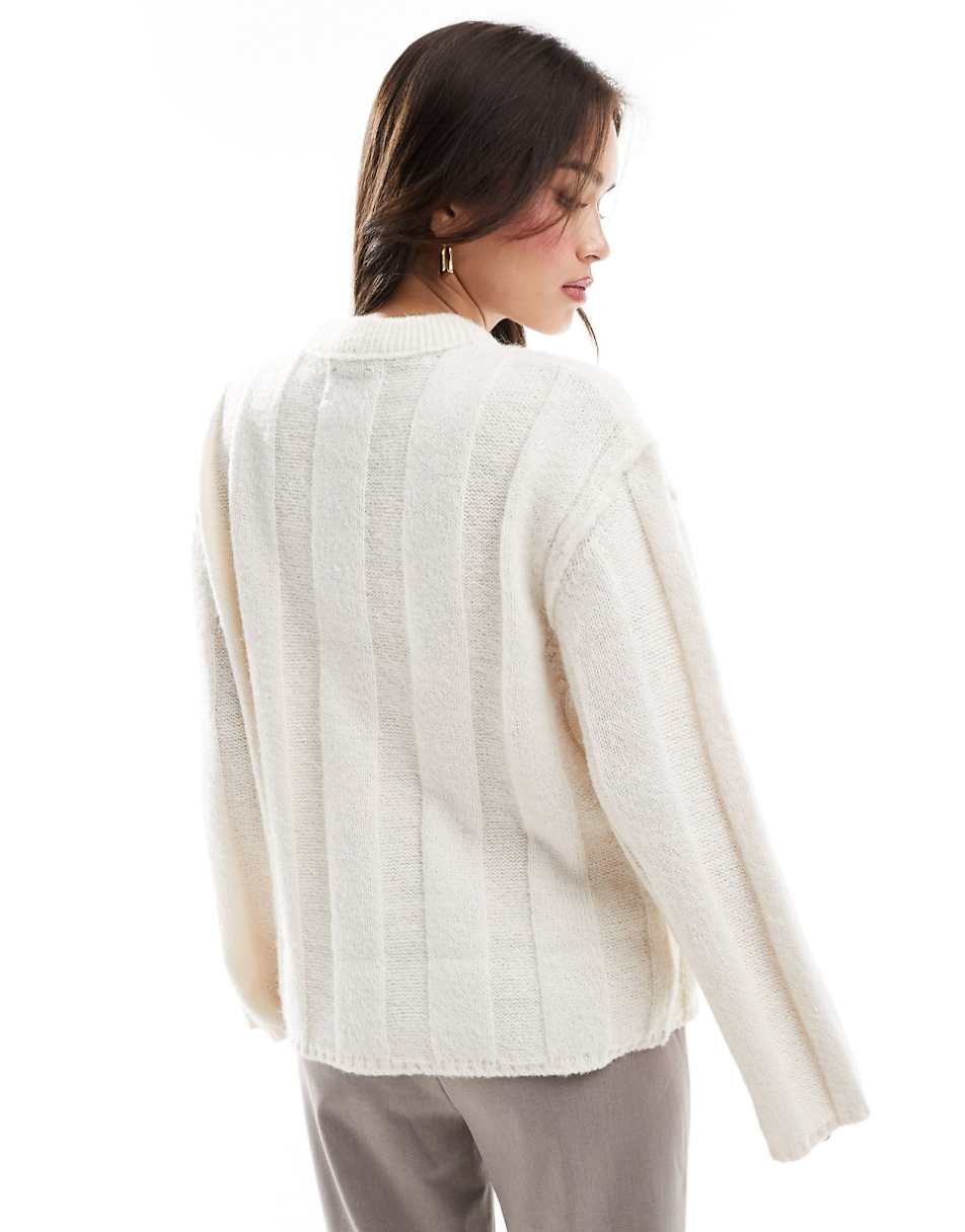 ASOS DESIGN crew neck sweater in wide rib in cream