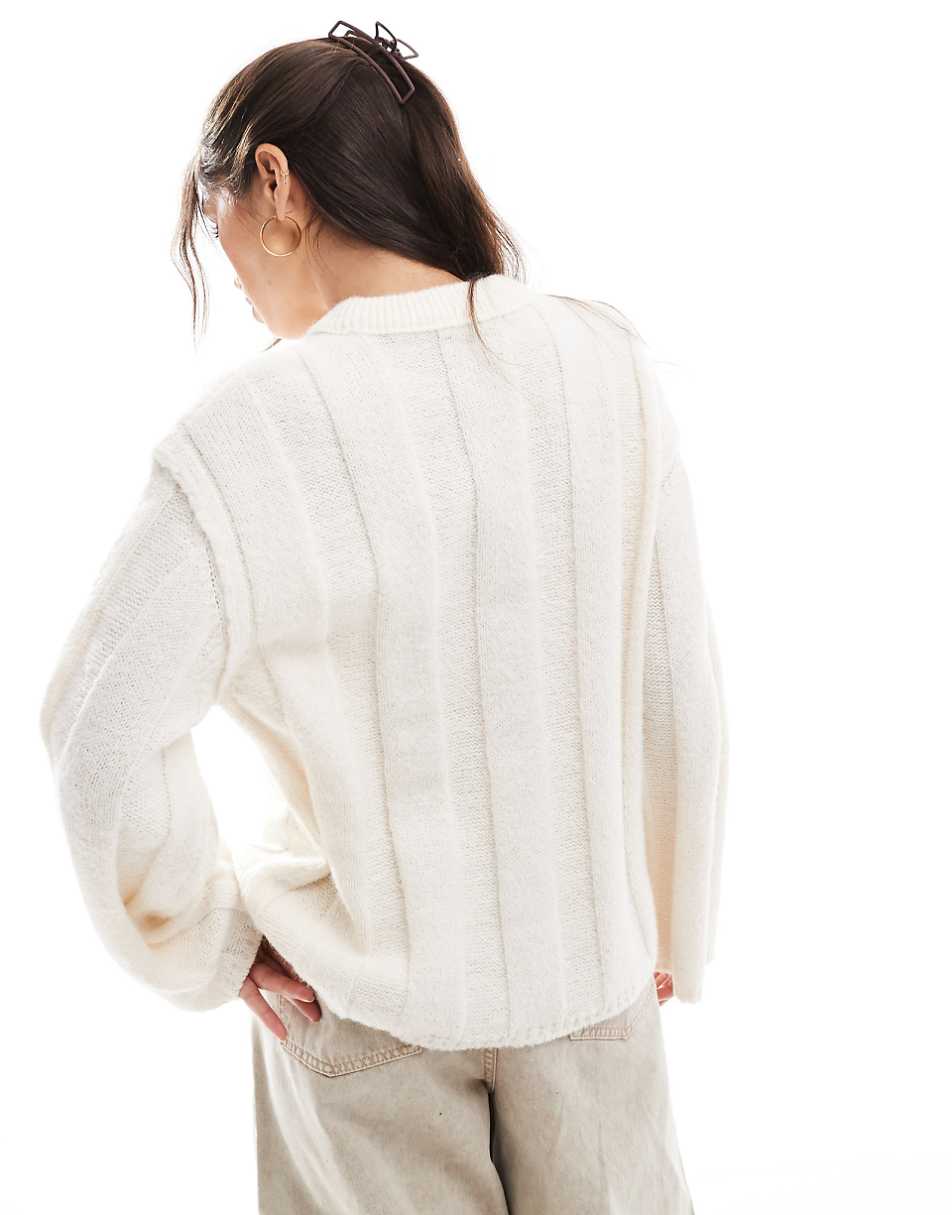 ASOS DESIGN crew neck sweater in wide rib in cream