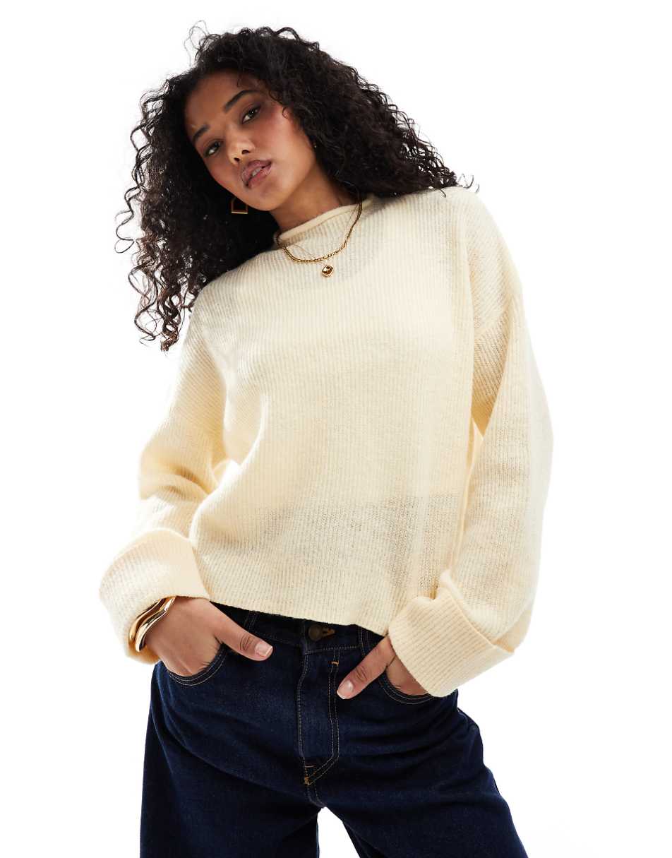 ASOS DESIGN funnel neck crop sweater in buttermilk