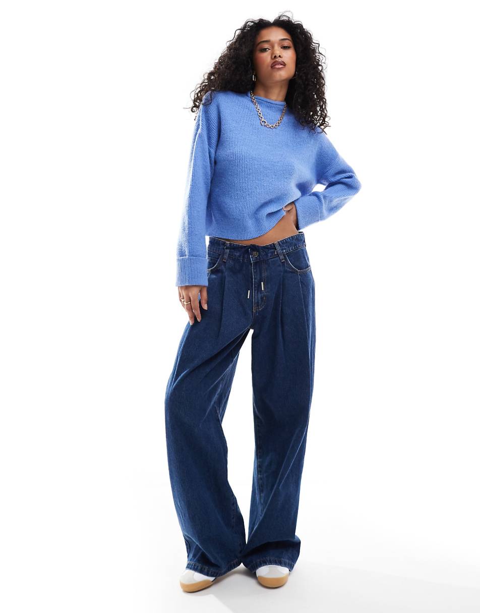 ASOS DESIGN funnel neck crop sweater in blue