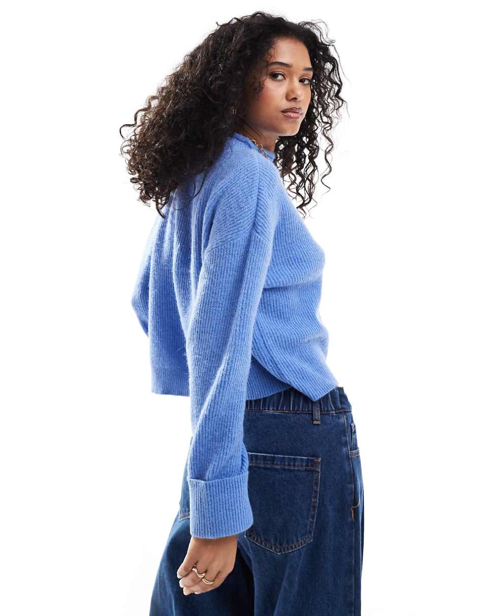 ASOS DESIGN funnel neck crop sweater in blue