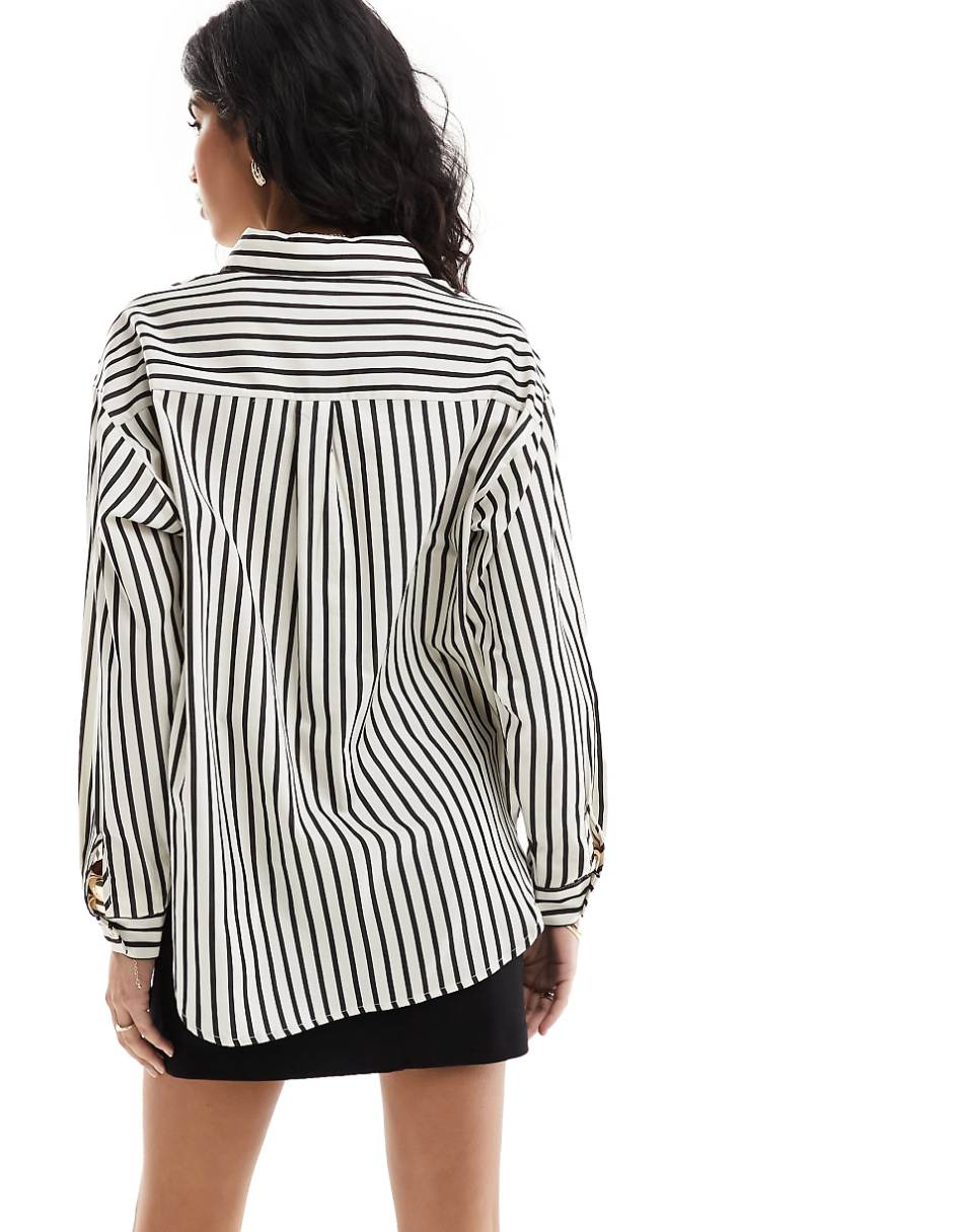 Vero Moda Aware yarn dyed striped oversized shirt in black and white