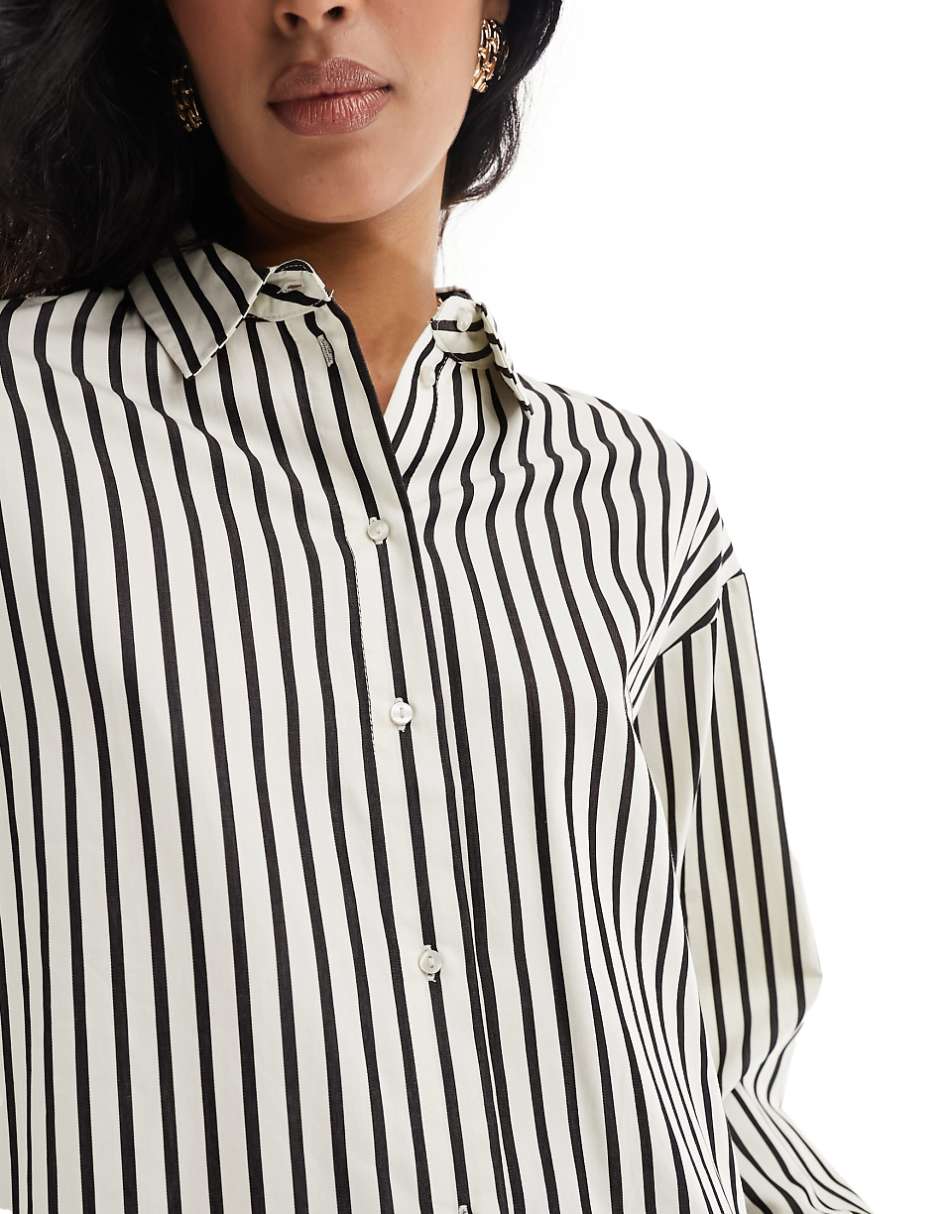 Vero Moda Aware yarn dyed striped oversized shirt in black and white