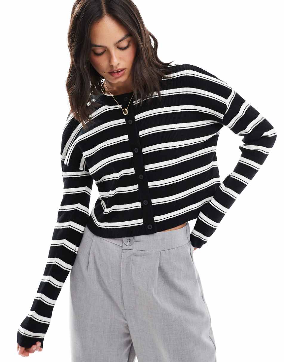 ASOS DESIGN slim fit cardigan with crew neck in stripe