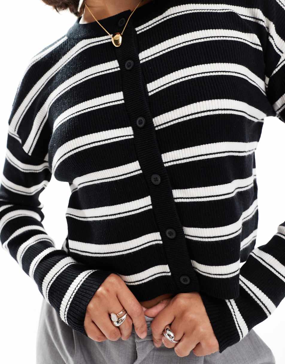ASOS DESIGN slim fit cardigan with crew neck in stripe