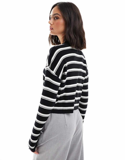 ASOS DESIGN slim fit cardigan with crew neck in stripe