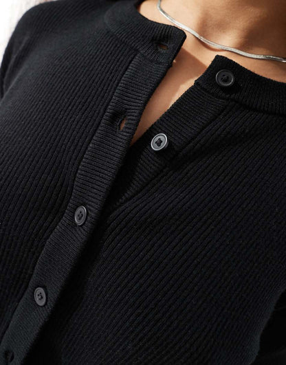 ASOS DESIGN Petite slim fit cardigan with crew neck in black