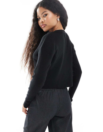 ASOS DESIGN Petite slim fit cardigan with crew neck in black