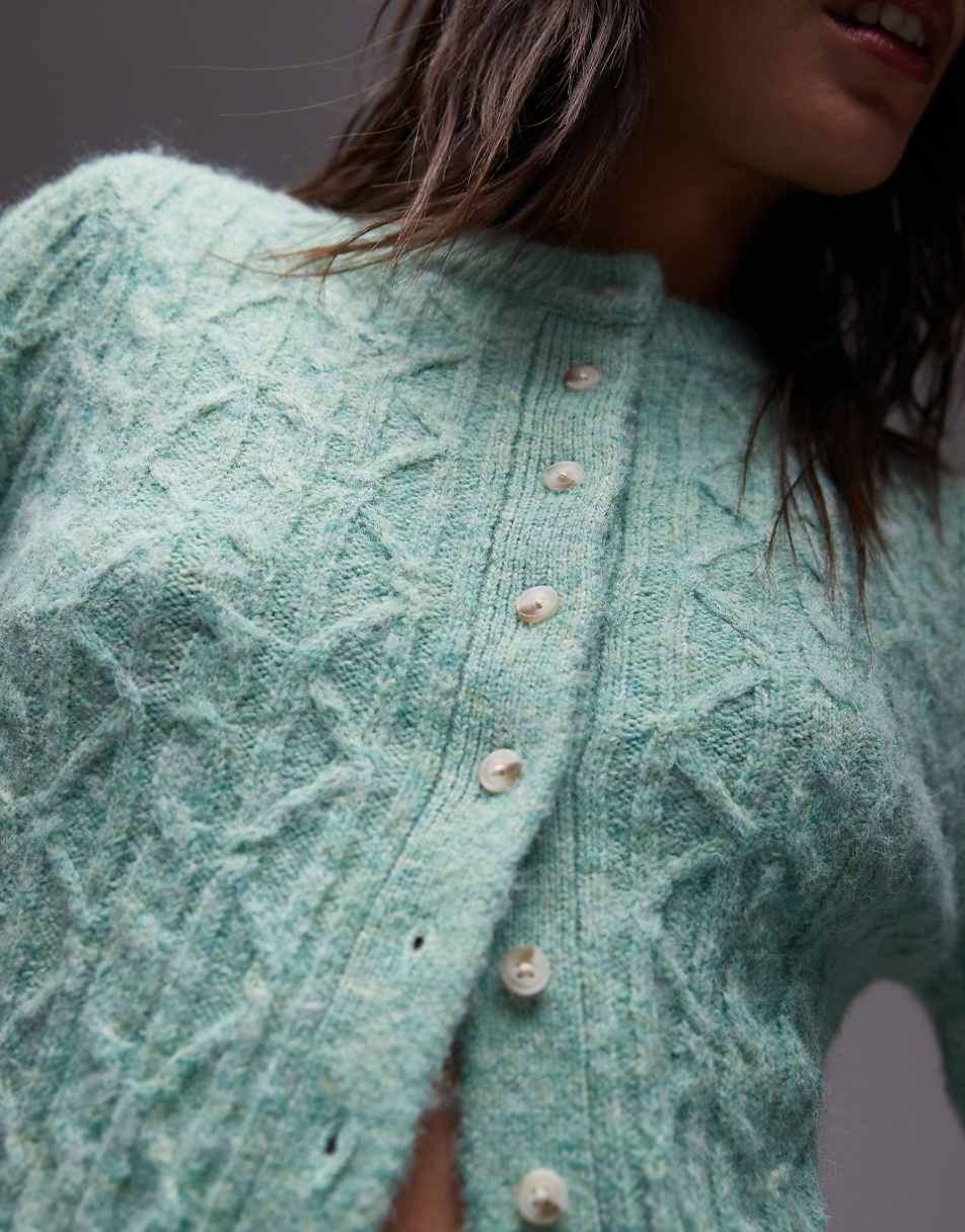 Topshop knit cable micro cardigan in mint