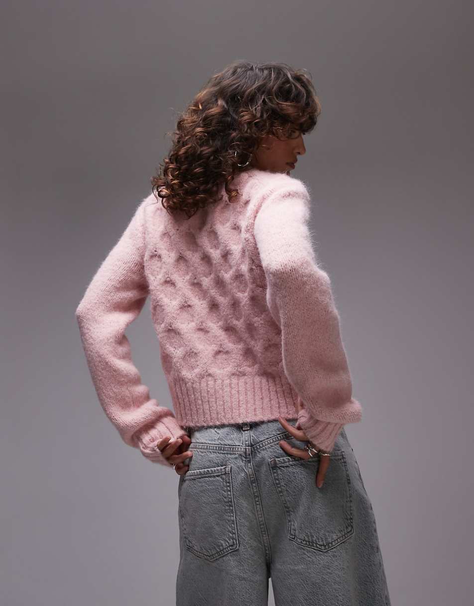 Topshop knitted cable stitch sweater in light pink