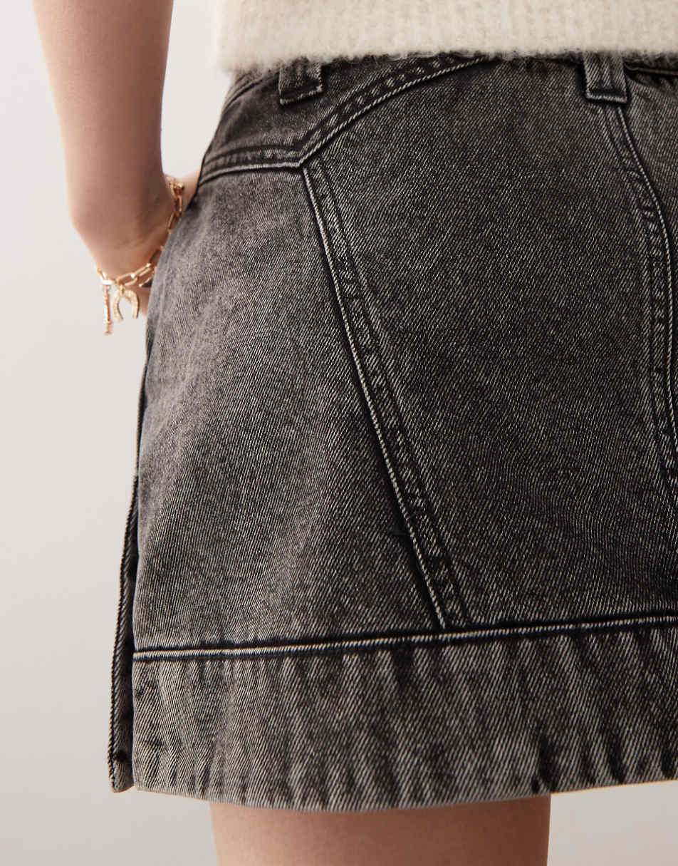 Reclaimed Vintage a-line denim mini skirt in washed charcoal