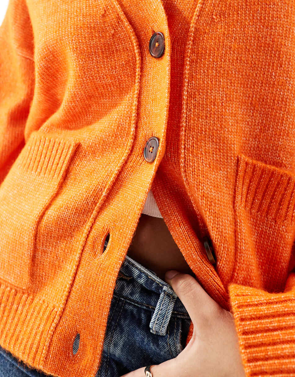 ASOS DESIGN boxy cardigan with v neck and pocket detail in orange