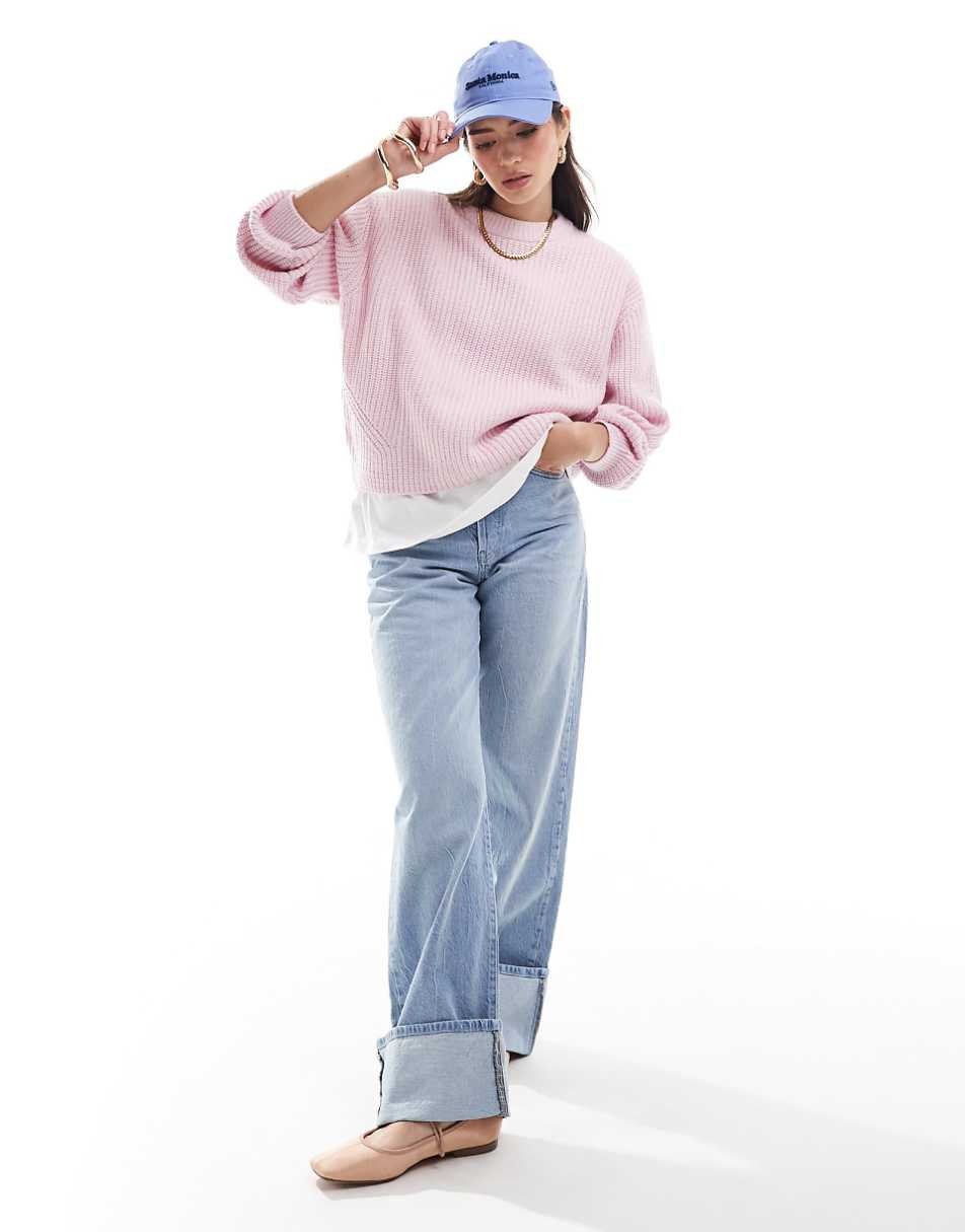 ASOS DESIGN chunky crew neck rib sweater in pink