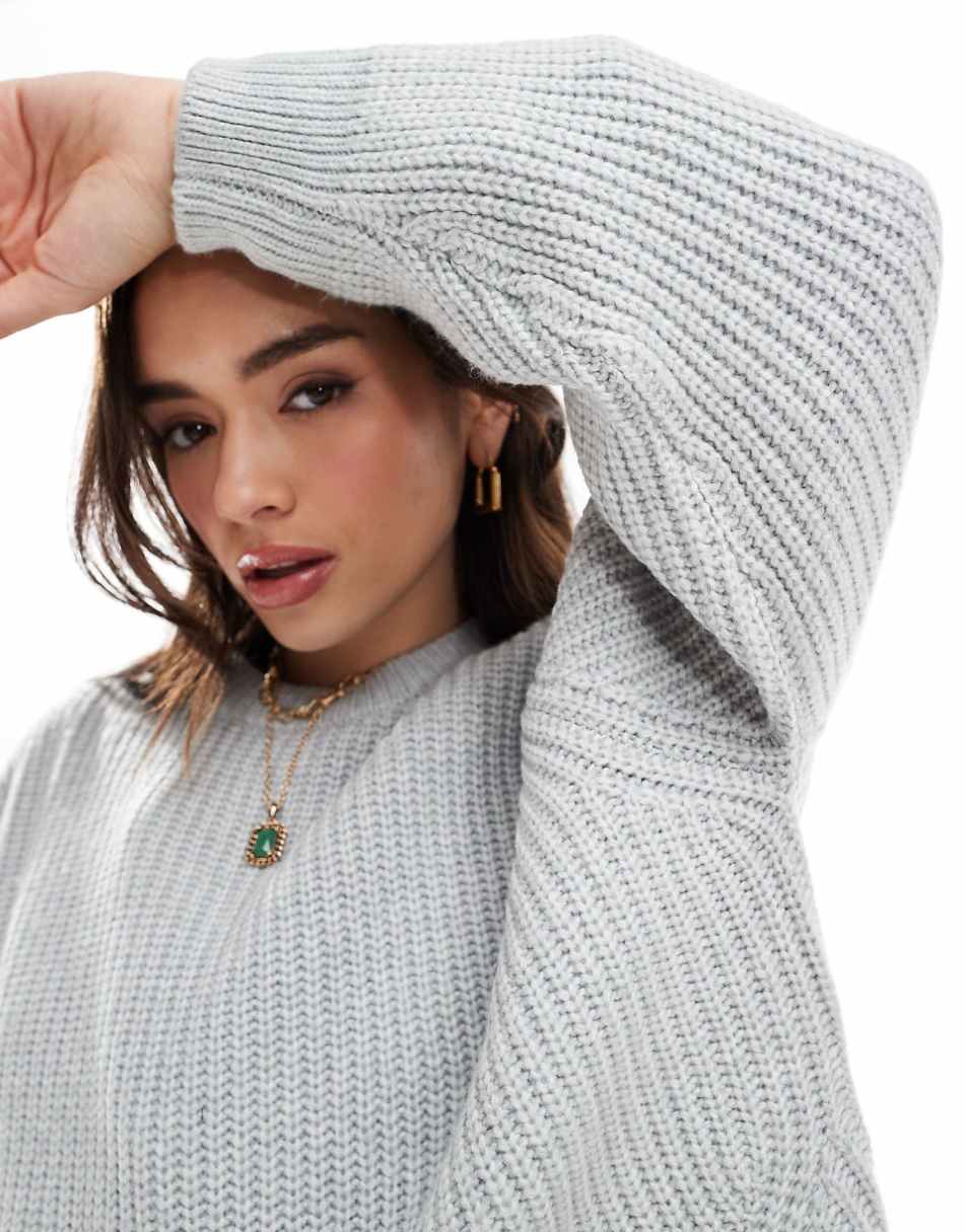 ASOS DESIGN chunky crew neck rib sweater in gray