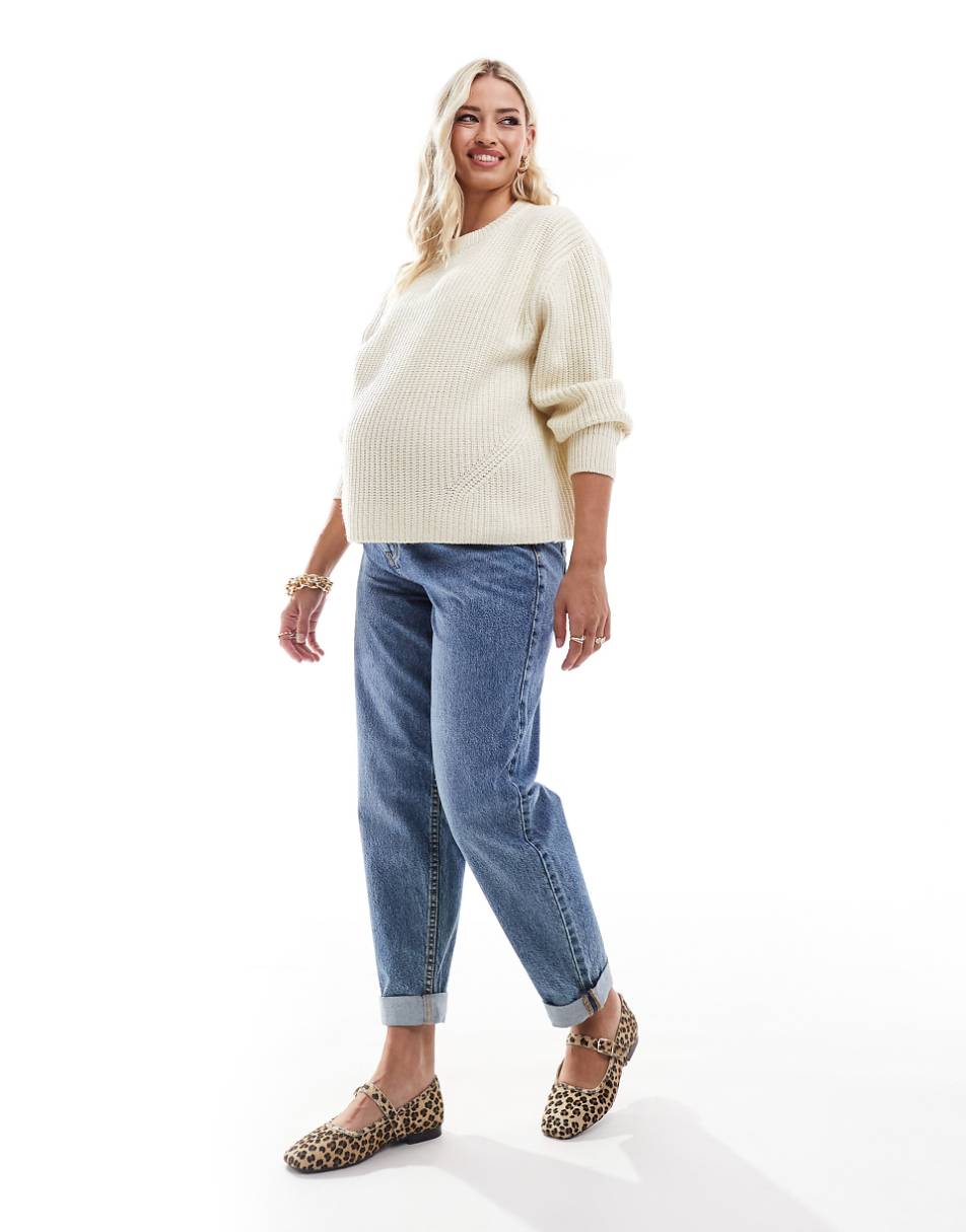 ASOS DESIGN Maternity chunky crew neck rib sweater in cream