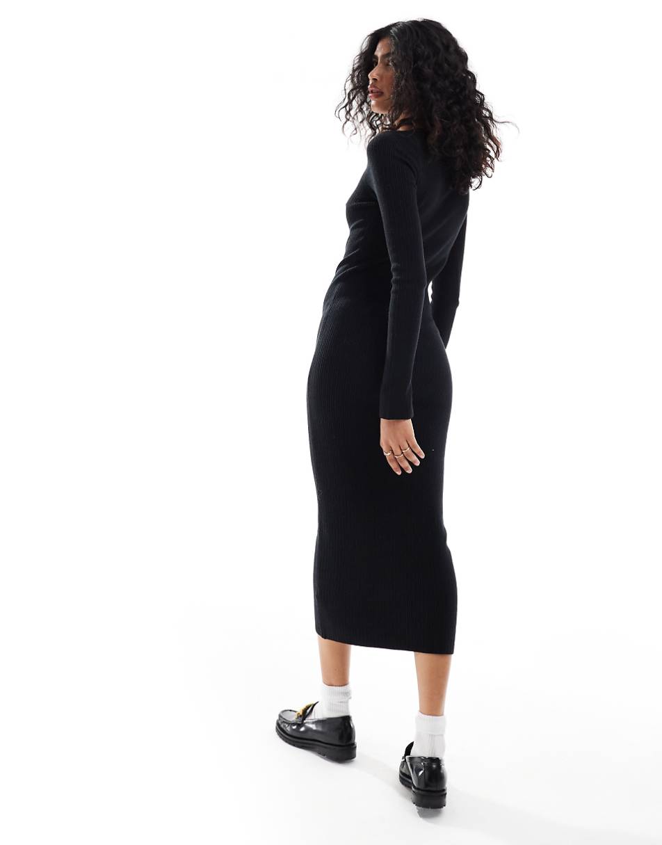 ASOS DESIGN knitted crew neck maxi dress with cuff splits in black -