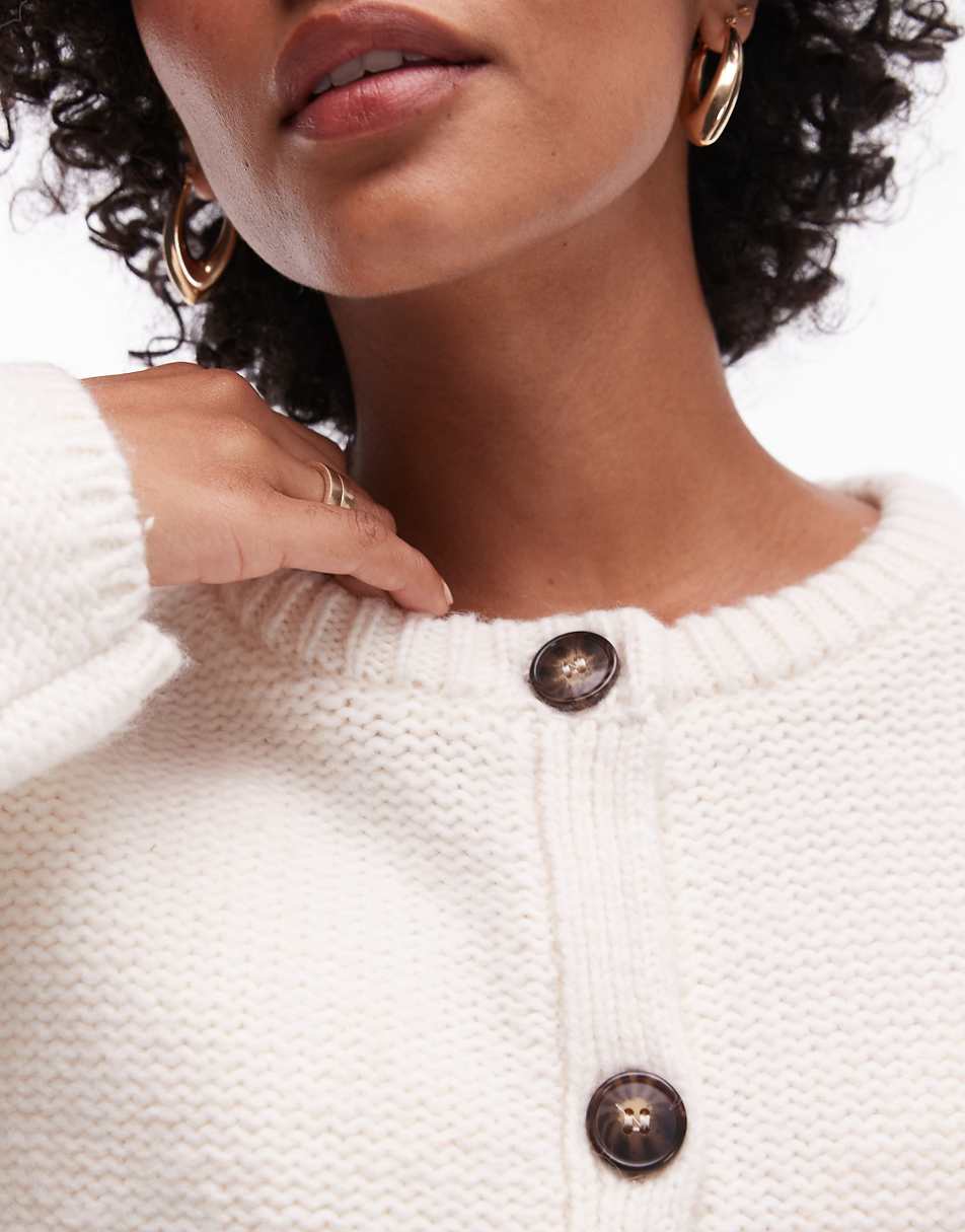 Topshop knit clean exposed seam crew relaxed cardigan in cream