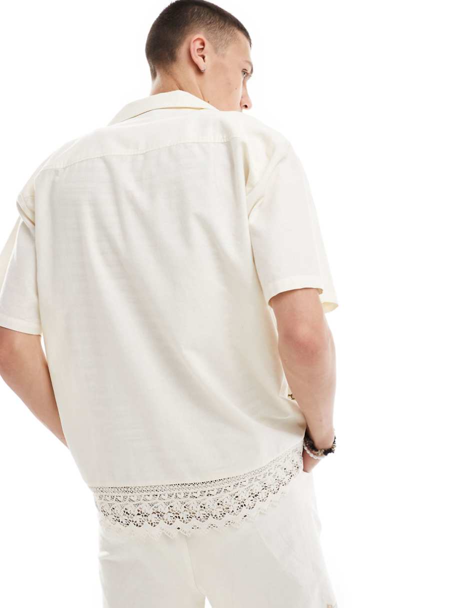 Reclaimed Vintage unisex limited edition embroidered shirt with lace detail