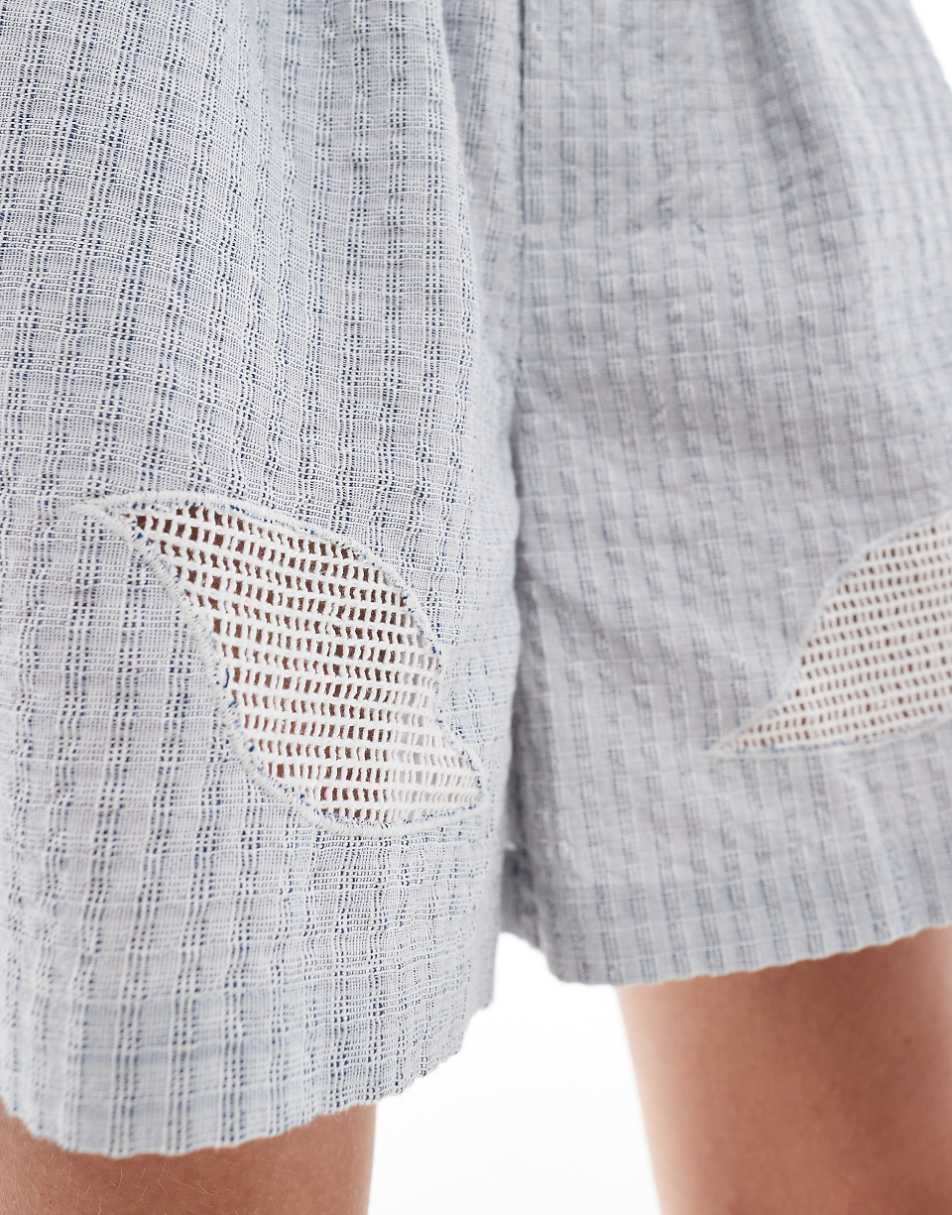 Reclaimed Vintage unisex relaxed boxer shorts with embroidery in blue check - part of a set