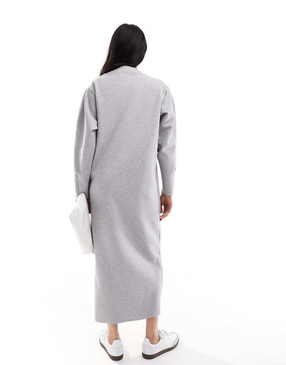 ASOS DESIGN curved boat neck sweatshirt midi dress with long sleeve in gray