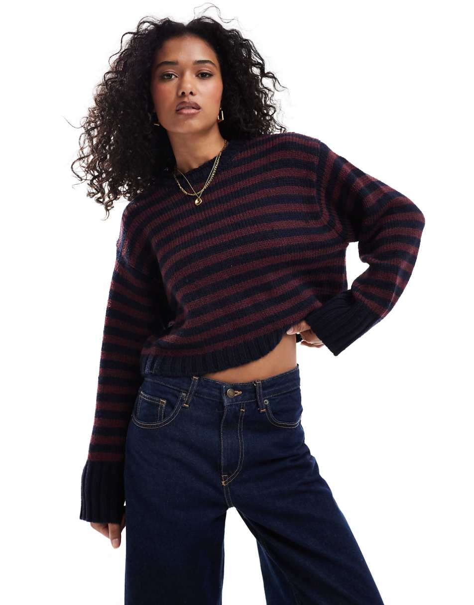 ASOS DESIGN crew neck sweater with chunky trims in navy stripe