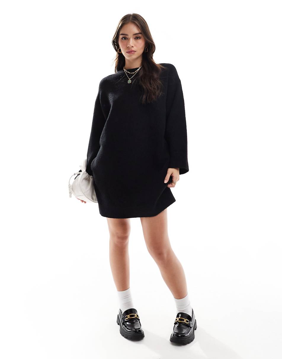 ASOS DESIGN crew neck mini dress with wide cuff in black