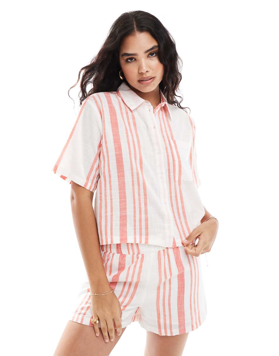 JDY boxy shirt in white & pink stripe - part of a set