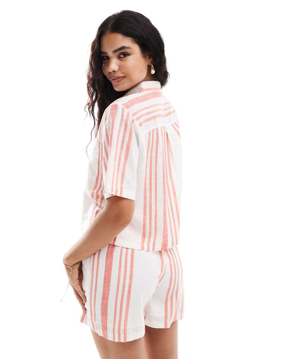 JDY boxy shirt in white & pink stripe - part of a set