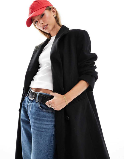 ASOS DESIGN strong shoulder dad coat in black