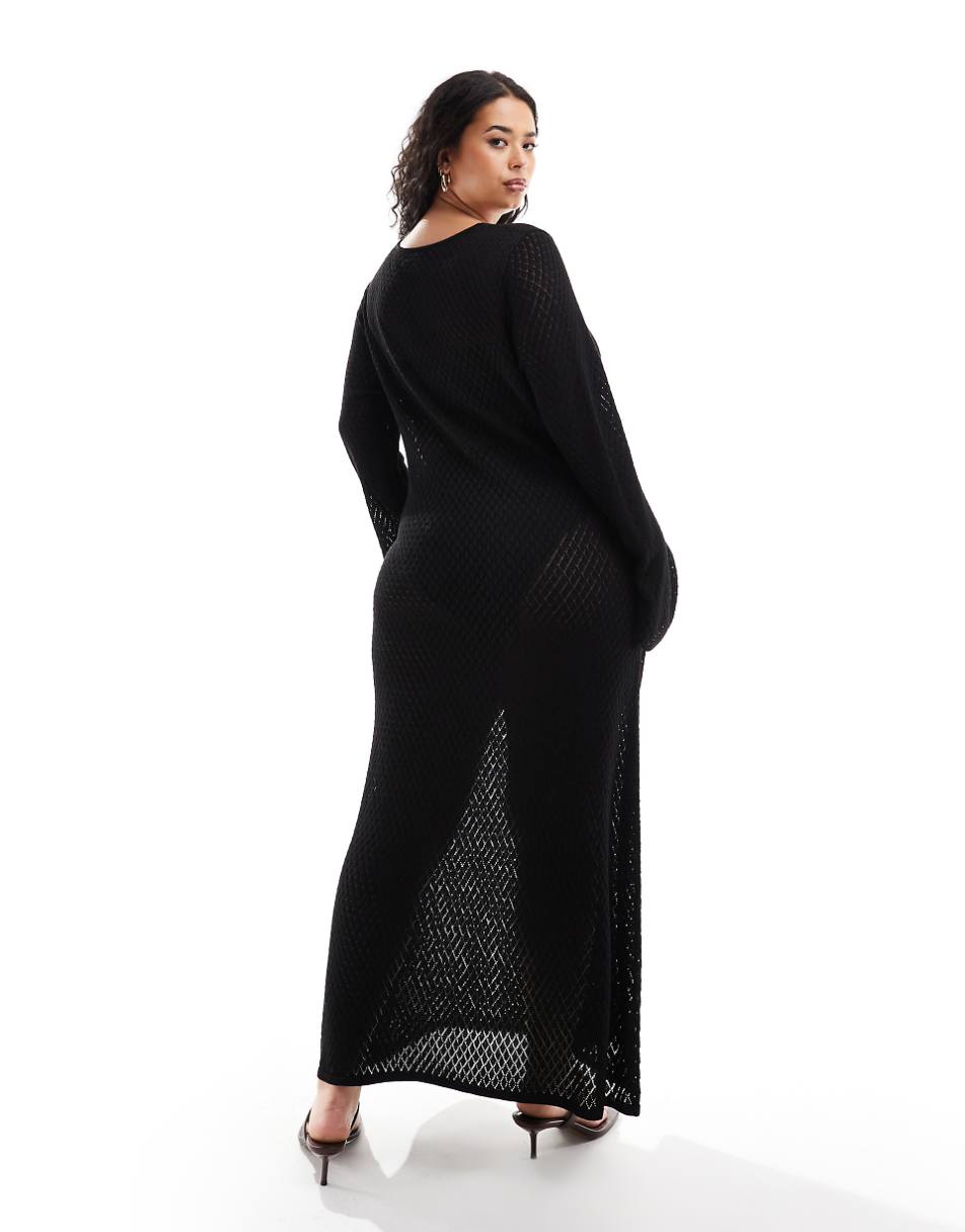 Pretty Lavish Curve crochet knit midaxi dress in black