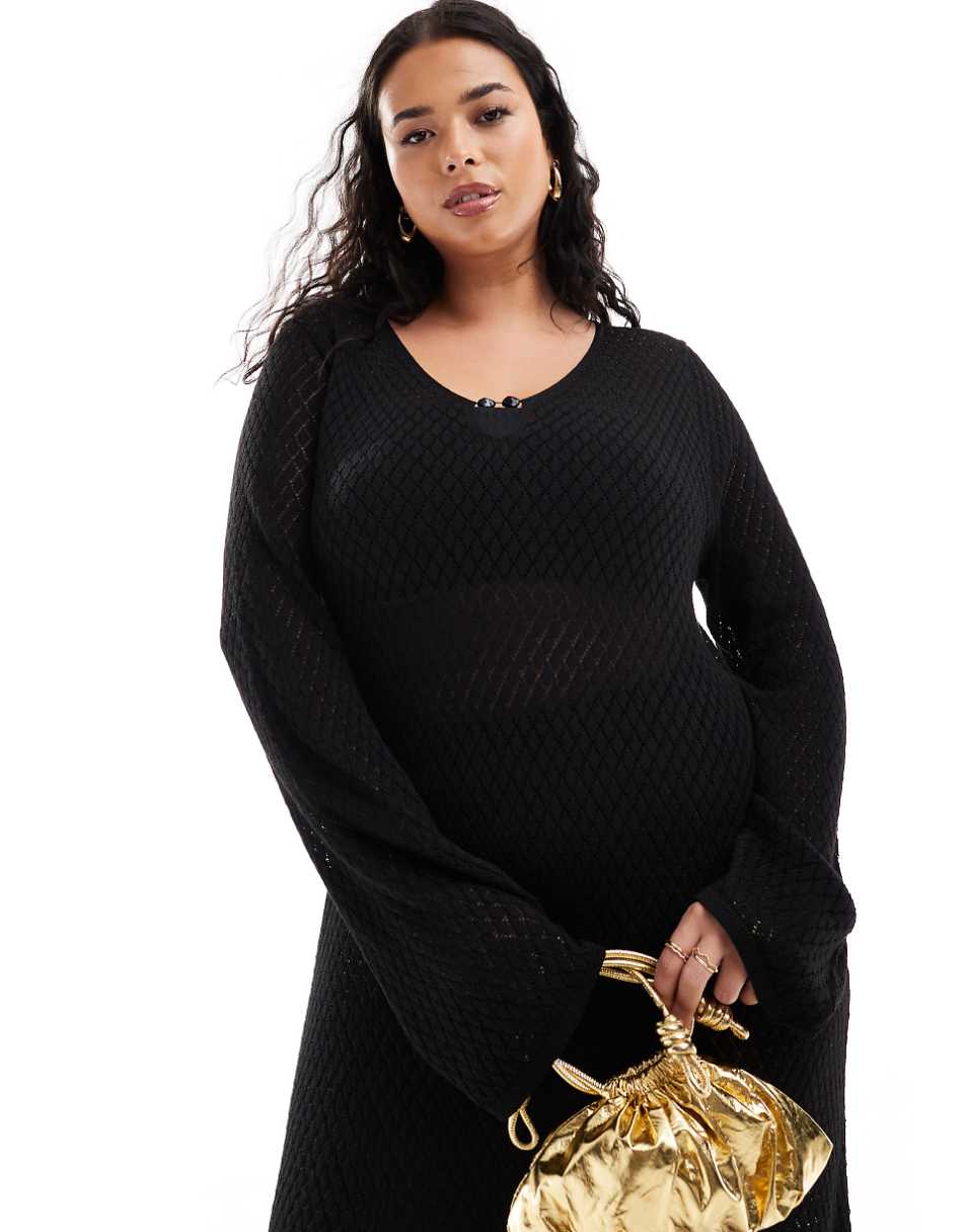 Pretty Lavish Curve crochet knit midaxi dress in black