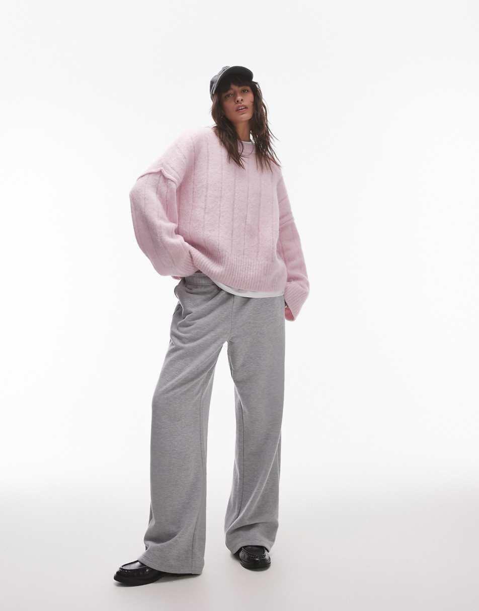 Topshop knit vertical rib crew oversized sweater in lilac