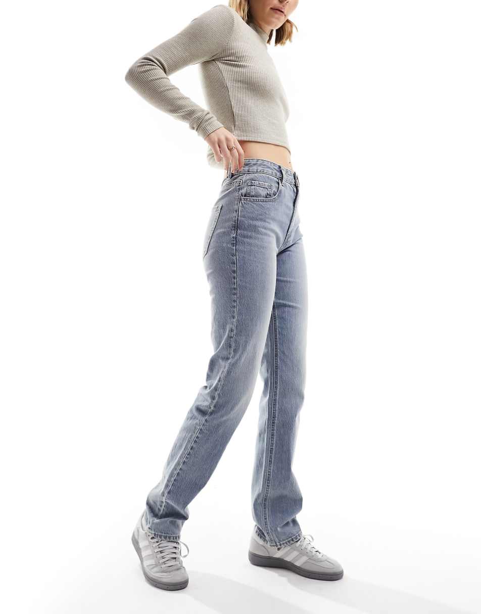 Stradivarius STR straight leg jeans with stretch in mid blue