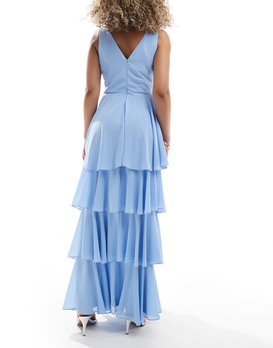 TFNC Bridesmaids Maternity chiffon tiered maxi dress in powder blue