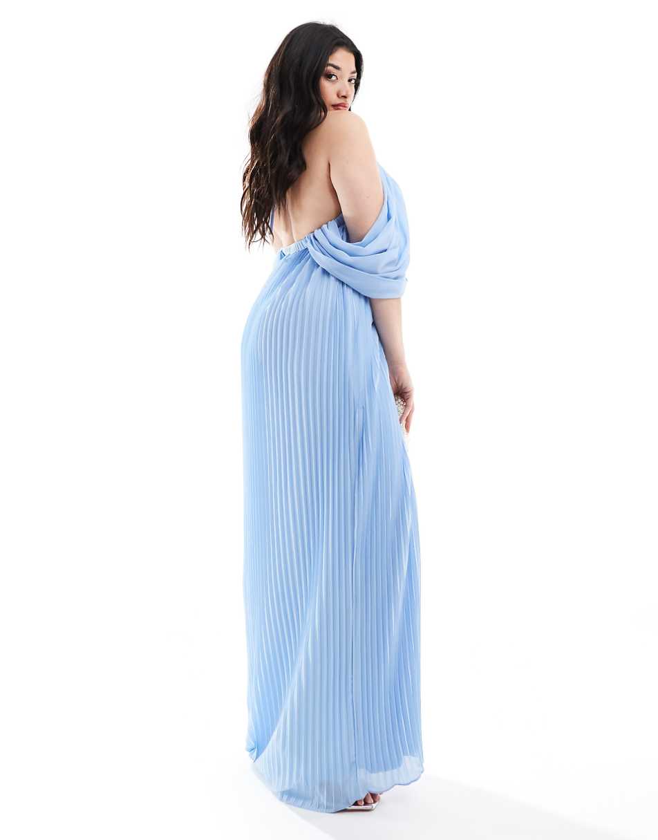 TFNC Bridesmaids Plus cold shoulder chiffon pleated maxi dress in powder blue