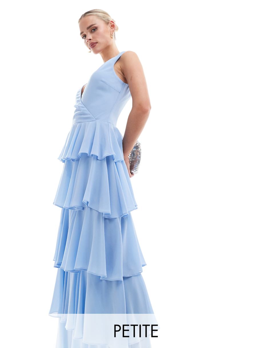 TFNC Bridesmaids Petite chiffon tiered maxi dress in powder blue