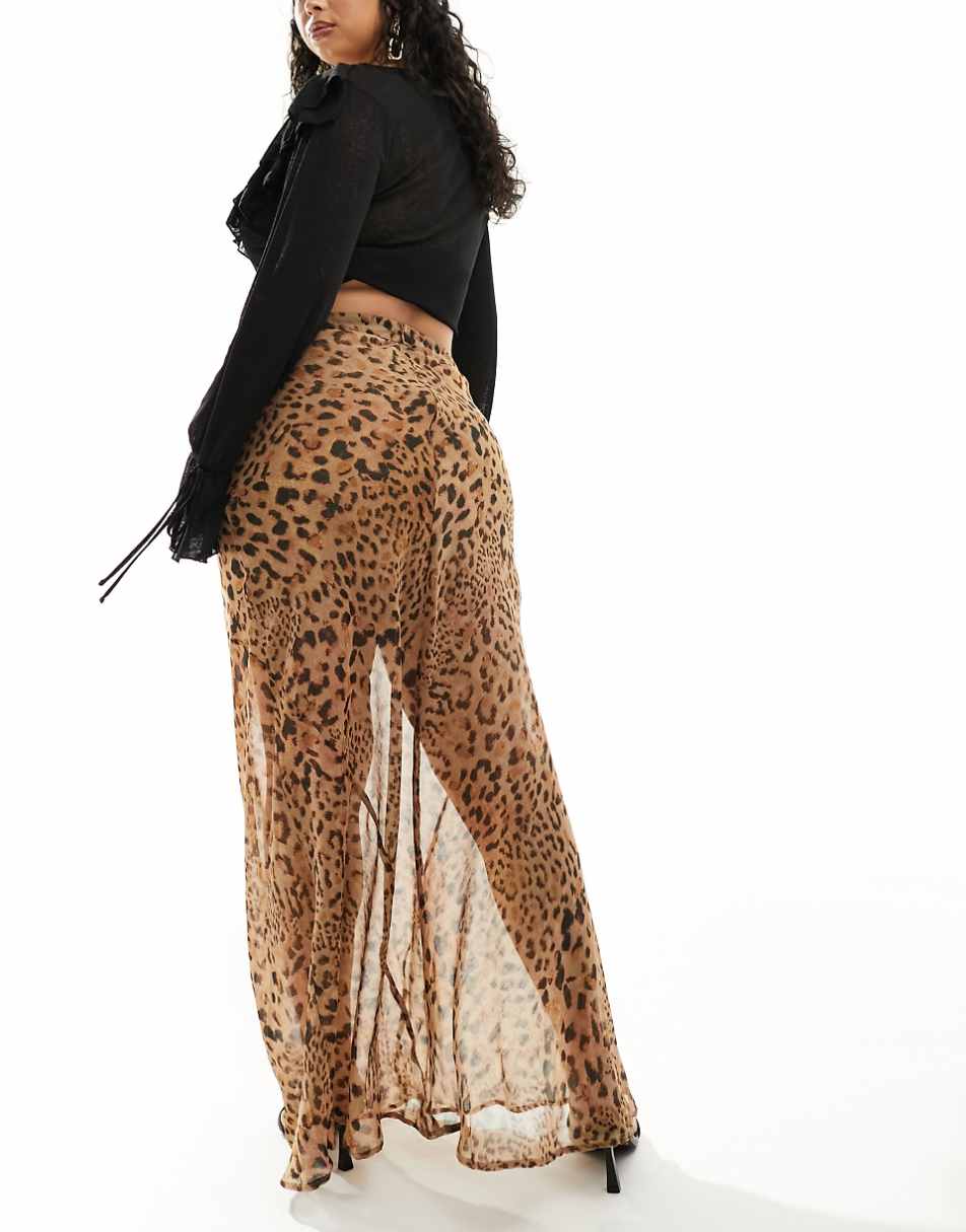 ASOS DESIGN Curve sheer maxi skirt in leopard print