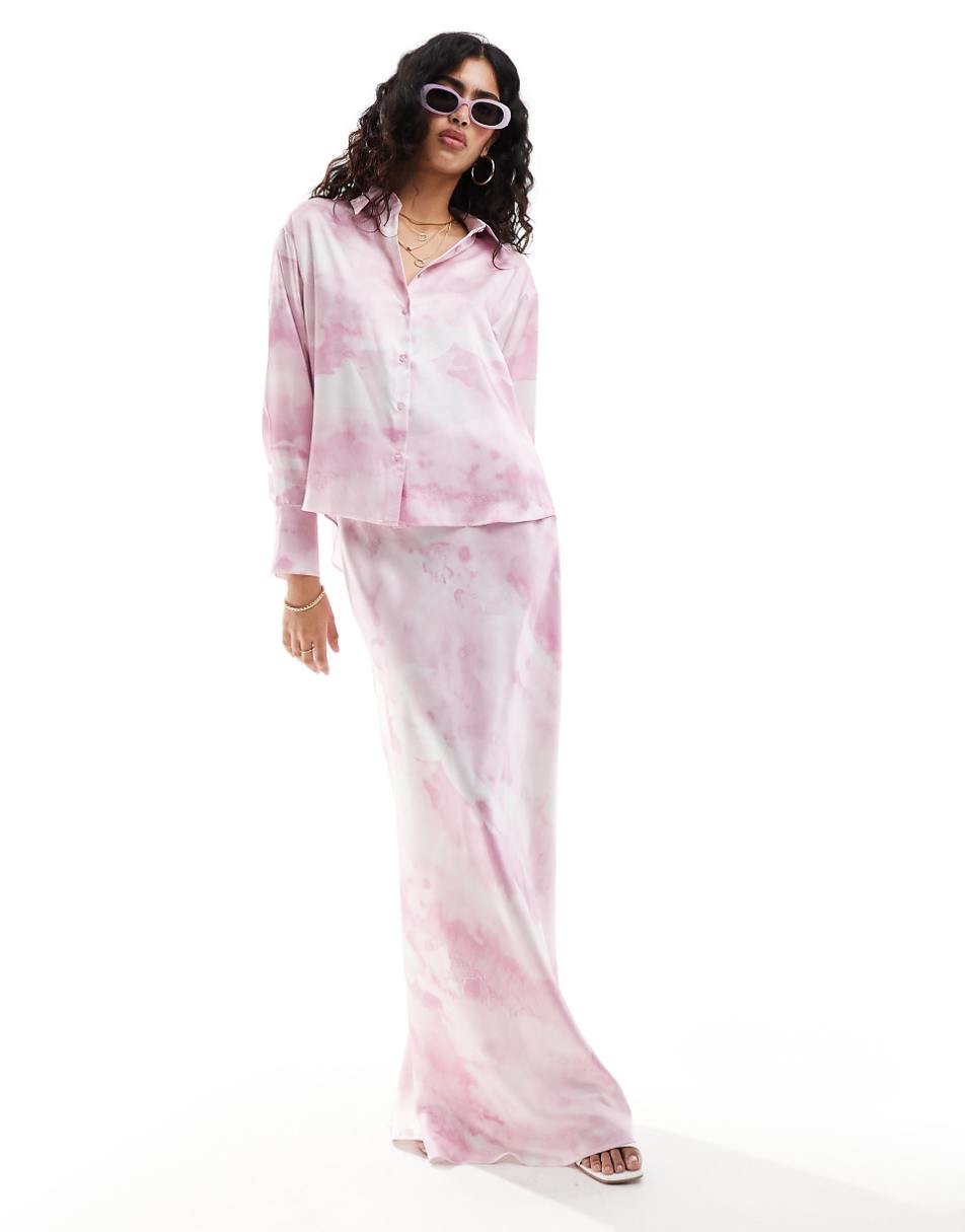 Style Cheat satin oversized shirt in prink smudge print - part of a set